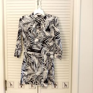 Banana Republic Monochrome Patterned Long Sleeve Dress
